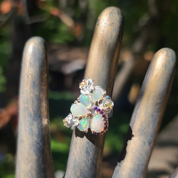 Opal 11k amethyst 3k & Peridot sterling ring sz6 - Picture 5 of 9